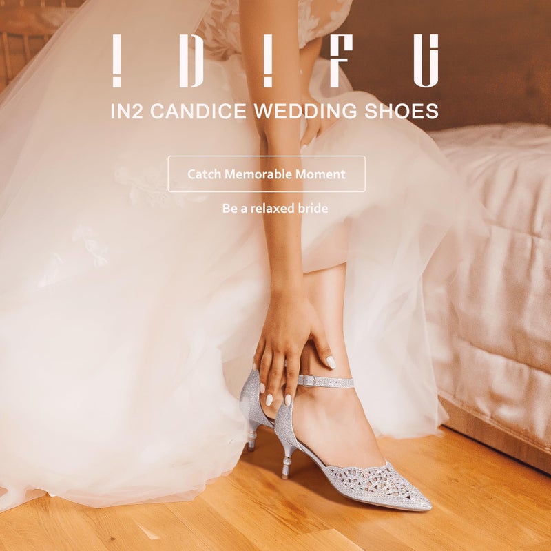 IDIFU Women's IN2 Candice Wedding Rhinestones Sequins Low Kitten Heels Pumps Dress Evening Shoes for Women Bridal Bride Silver 9.5 B(M) US - Image 2